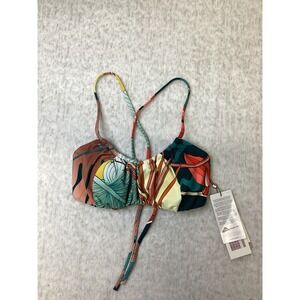 CALIA Women Scrunched Tie Back Bikini Top Botanical Print Sea Green XS NEW
